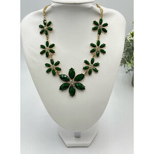 Amrita Singh Faceted Green Rhinestone Floral Gold‎ Tone Statement Necklace